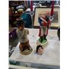 Image 5 : FIGURAL DECANTERS AND GLASS PITCHER, CANDLESTICKS AND SALT AND PEPPER