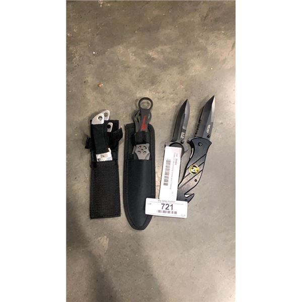 2 sets of new throwing knives and 2 folding knives