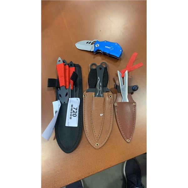 7 throwing knives and folding boker knife