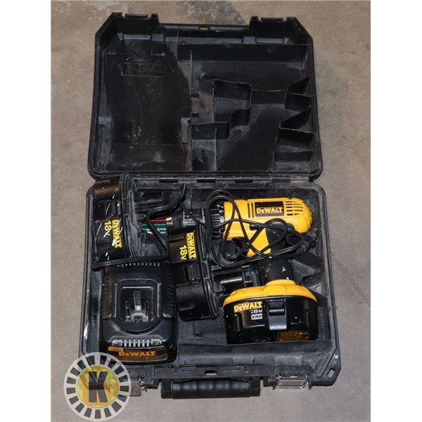 18 VOLT DEWALT DRILL WITH 2 NEW BATTERIES