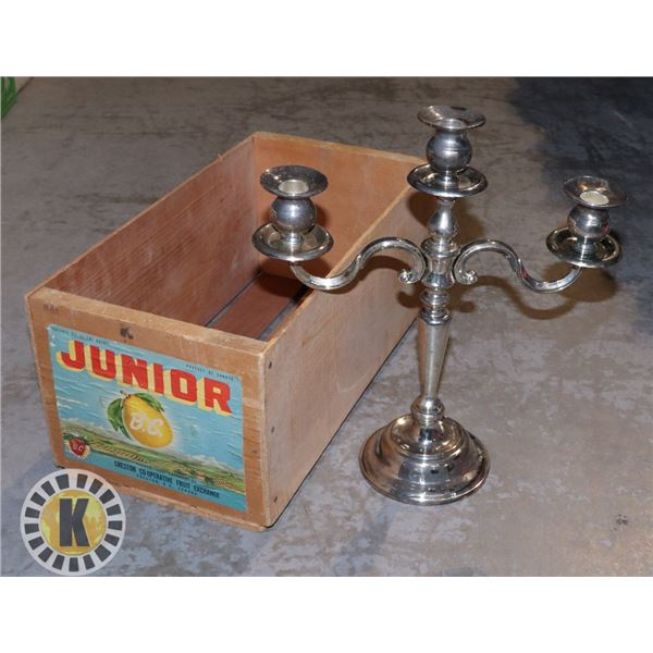 ANTIQUE SILVER PLATE THREE CANDLE HOLDER