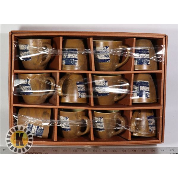 SET OF 12 MATCHING STONEWARE MUGS