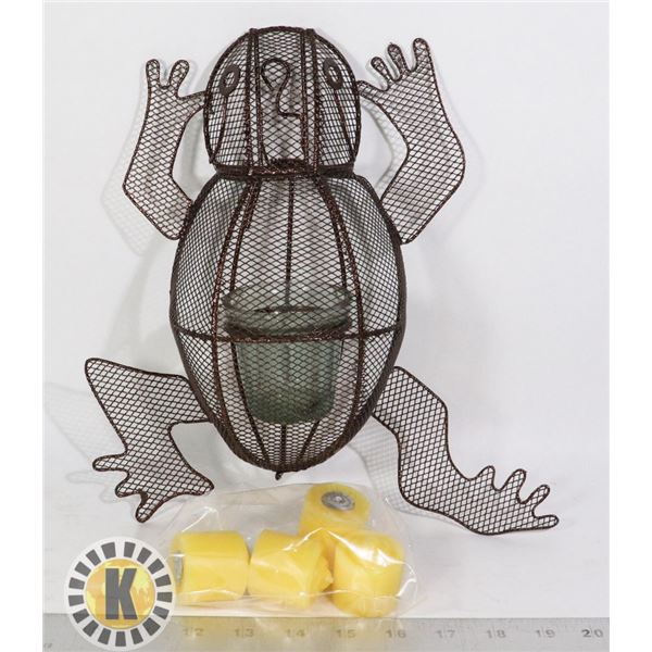 WIRED FROG SHAPED CANDLE HOLDER WALL HANGING