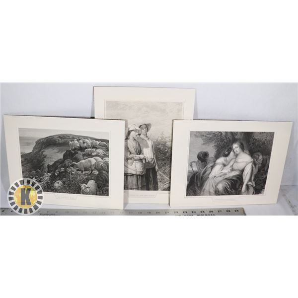 3 MID 19TH CENTURY ORIGINAL STEEL ENGRAVINGS