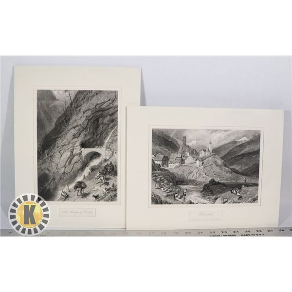 2 DRAMATIC STEEL ENGRAVED VIEWS OF SWISS ALPS FROM