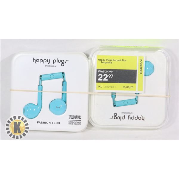 2 PACK OF HAPPY PLUGS HEAD PHONES WIRED