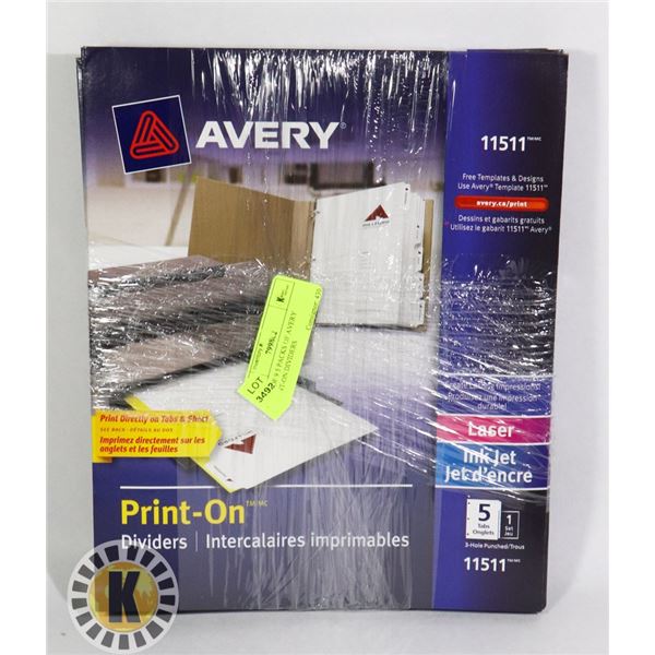 LOT OF 9 5 PACKS OF AVERY PRINT-ON DIVIDERS