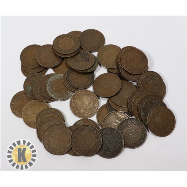 LOT OF 50 CANADA MISC. LARGE 1 CENT COINS