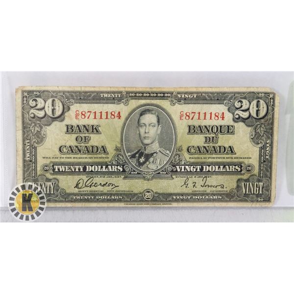 1937 BANK OF CANADA $20 DOLLARS NOTE, CIRCULATED
