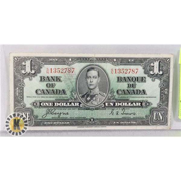 1937 BANK OF CANADA $1 DOLLAR NOTE, CIRCULATED