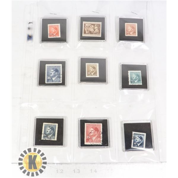 x9 WWII NAI GERMANY HITLER HEAD STAMP COLLECTION