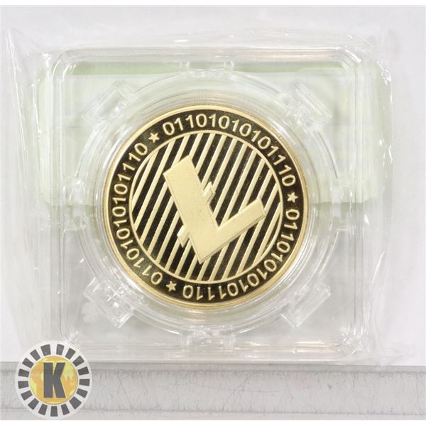 GOLD PLATED LITECOIN CRYPTO COIN IN ROTATING CASE