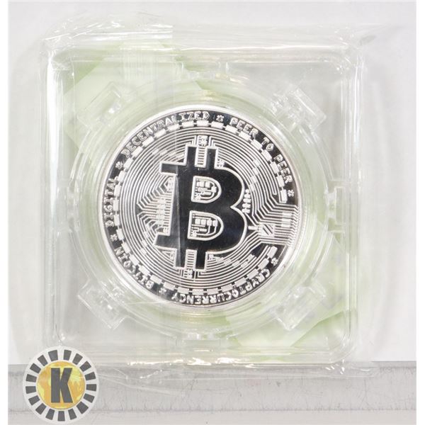 SILVER PLATED BITCOIN IN ROTATING CASE