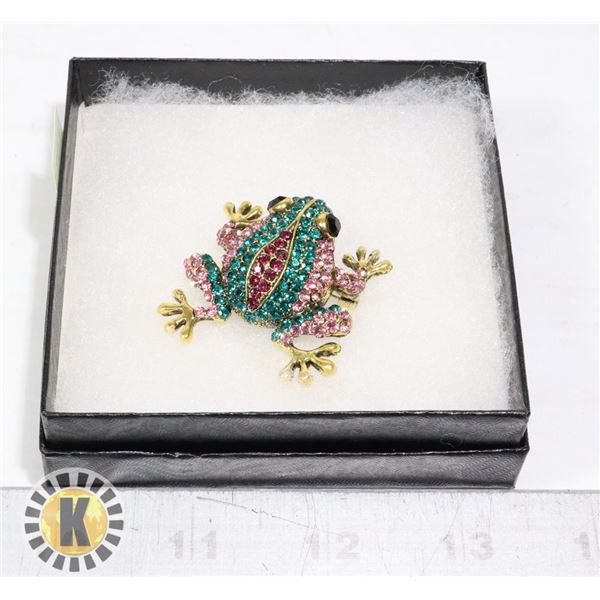 FROG SHAPE RHINESTONE BROOCH