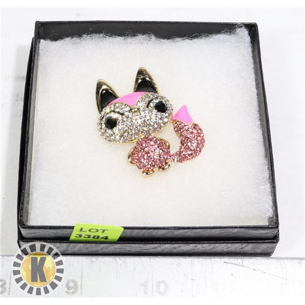 CAT SHAPE RHINESTONE BROOCH