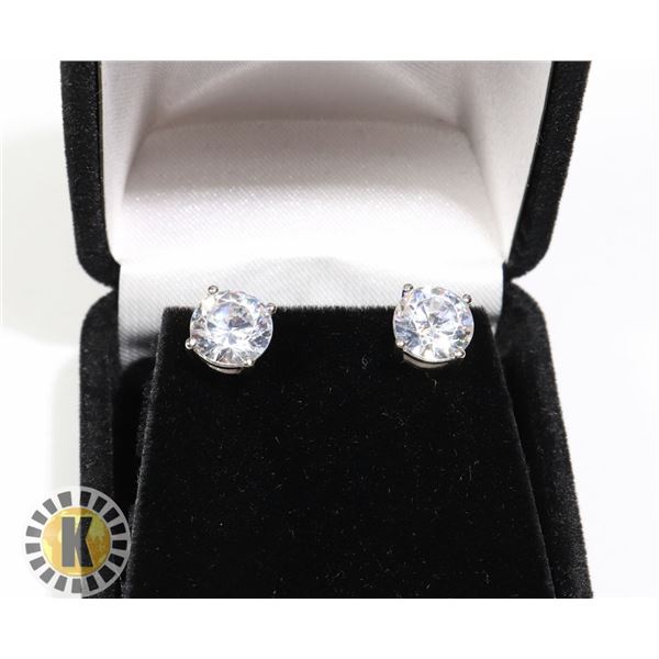 STERLING SILVER 2ct EACH CZ DIAMOND EARRINGS, NEW