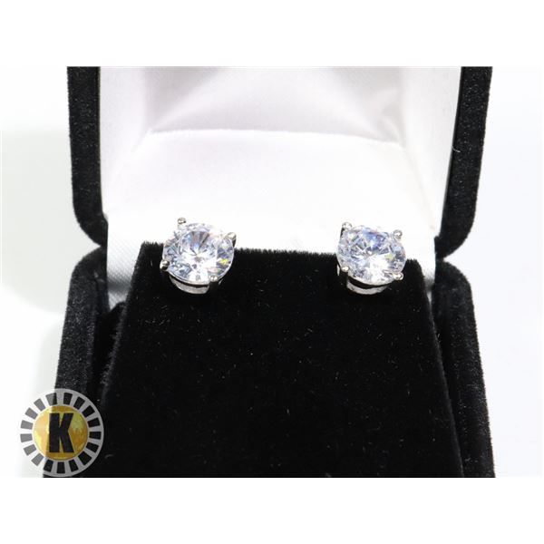STERLING SILVER 2ct EACH CZ DIAMOND EARRINGS, NEW