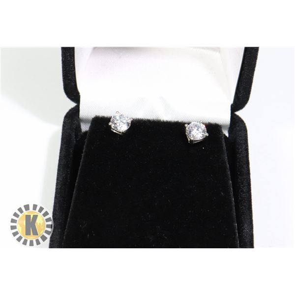 STERLING SILVER .25ct EACH CZ DIAMOND EARRINGS,