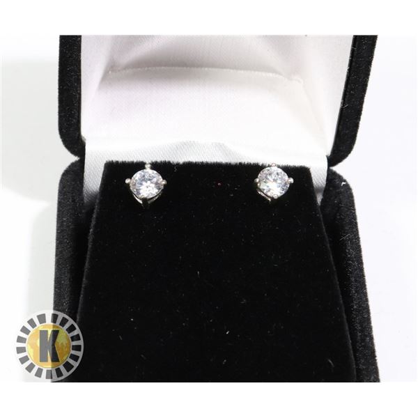 STERLING SILVER .25ct EACH CZ DIAMOND EARRINGS,