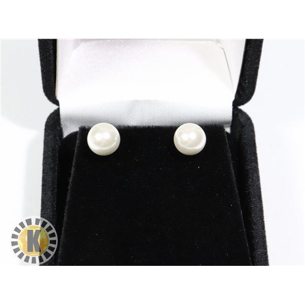 STERLING SILVER PEARL TYPE EARRINGS, NEW