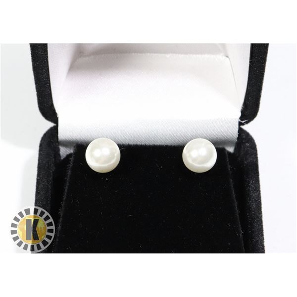 STERLING SILVER PEARL TYPE EARRINGS, NEW
