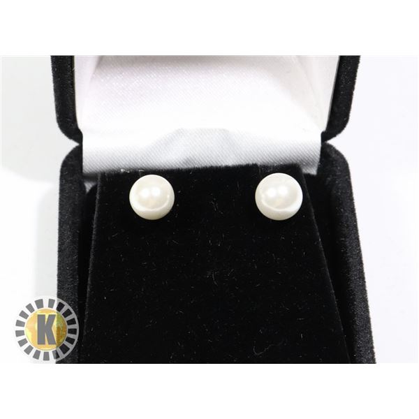 STERLING SILVER PEARL TYPE EARRINGS, NEW
