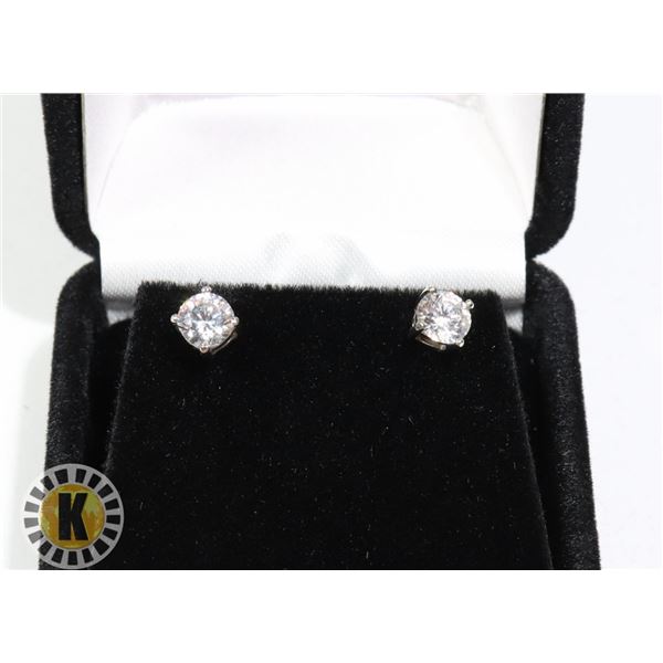 STERLING SILVER .25ct EACH CZ DIAMOND EARRINGS,