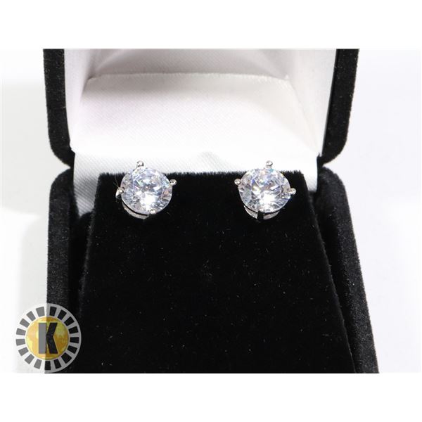STERLING SILVER 2ct EACH CZ DIAMOND EARRINGS, NEW