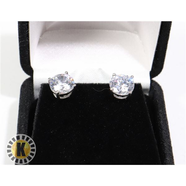 STERLING SILVER 2ct EACH CZ DIAMOND EARRINGS, NEW