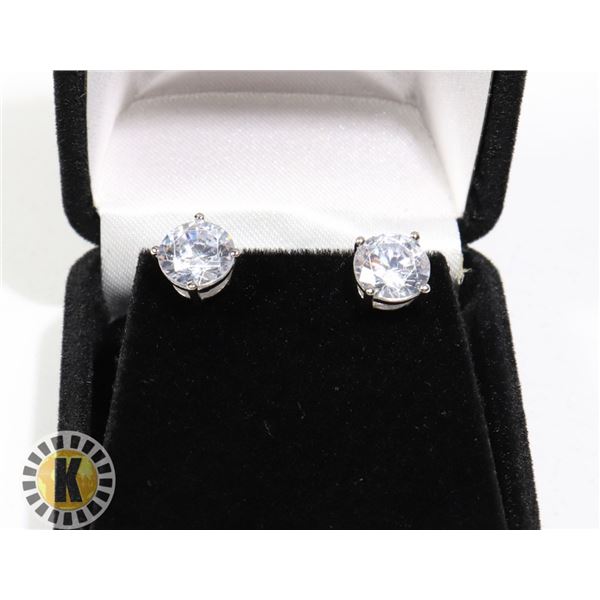 STERLING SILVER 2ct EACH CZ DIAMOND EARRINGS, NEW
