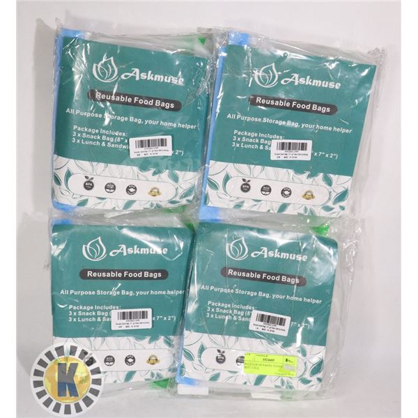 PACKAGE OF PLASTIC FOOD BAGS REUSABLE