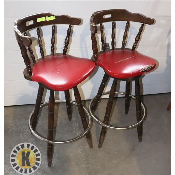 VINTAGE SET OF 2 RED CUSHIONED BAR CHAIRS