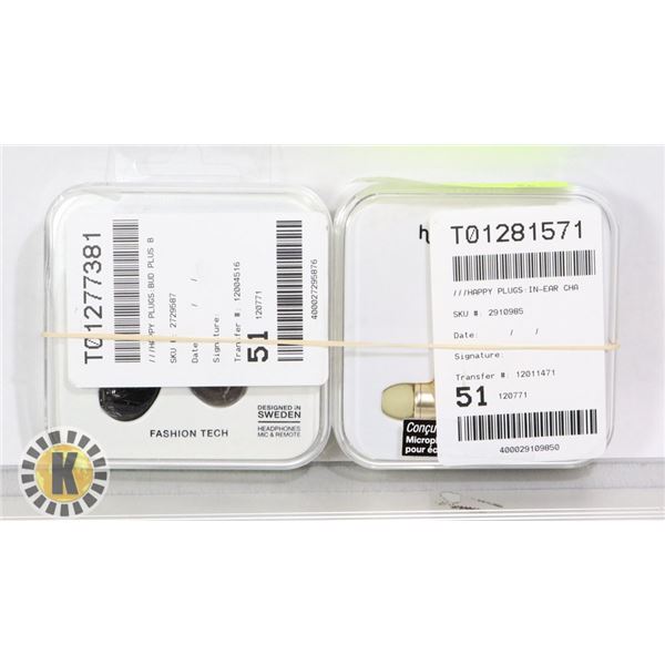 2 PACK OF HAPPY PLUGS HEAD PHONES WIRED