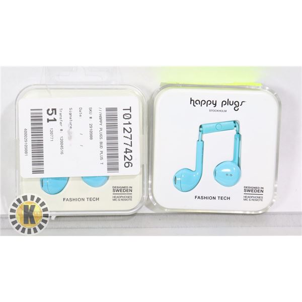 2 PACK OF HAPPY PLUGS HEAD PHONES WIRED