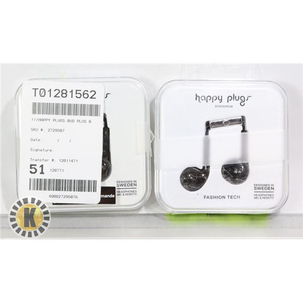 2 PACK OF HAPPY PLUGS HEAD PHONES WIRED
