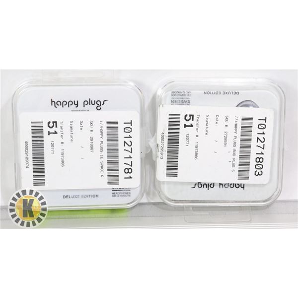 2 PACK OF HAPPY PLUGS HEAD PHONES WIRED