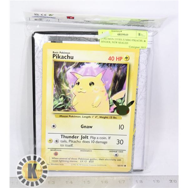 POKEMON 25YRS JUMBO PIKACHU & BINDER, NEW SEALED