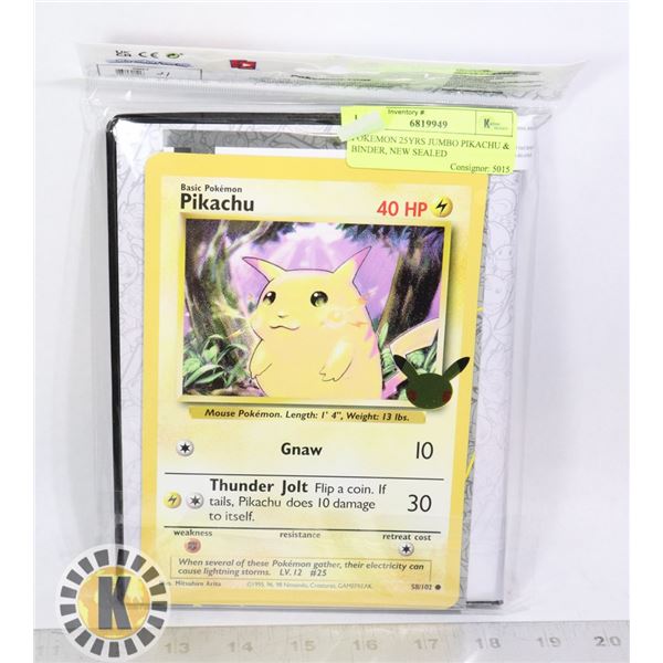 POKEMON 25YRS JUMBO PIKACHU & BINDER, NEW SEALED