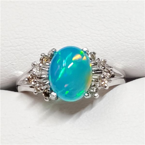 10K WHITE GOLD BLUE OPAL(1.55CT) DIAMOND(0.1CT)