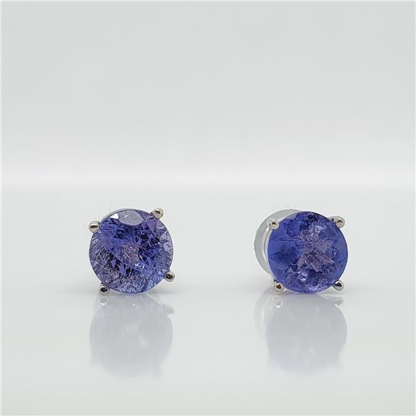 14K WHITE GOLD NATURAL TANZANITE(1.8CT)  EARRINGS
