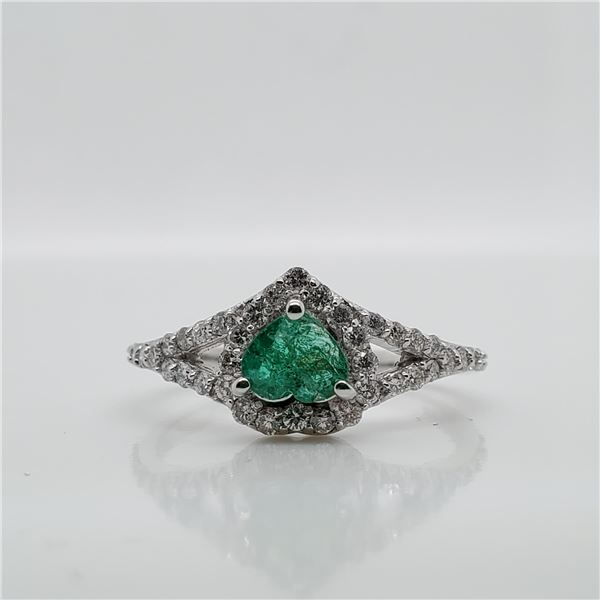 14K WHITE GOLD NATURAL EMERALD(0.35CT) DIAMOND