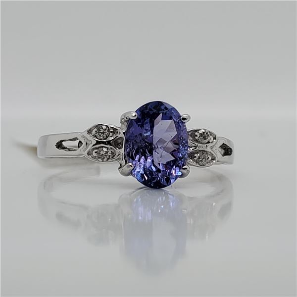 14K WHITE GOLD NATURAL TANZANITE(1.2CT) DIAMOND