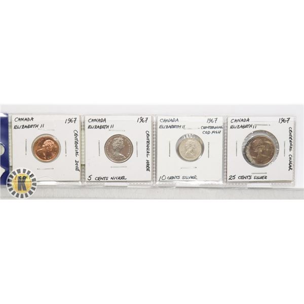 LOT OF 4 CANADIAN CENTENNIAL COINS 1C-25C