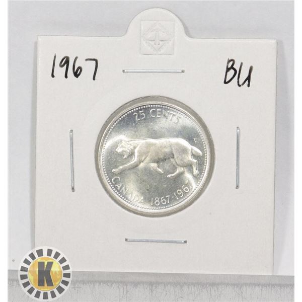 1967 SILVER CANADA BOBCAT 25c COIN, BU