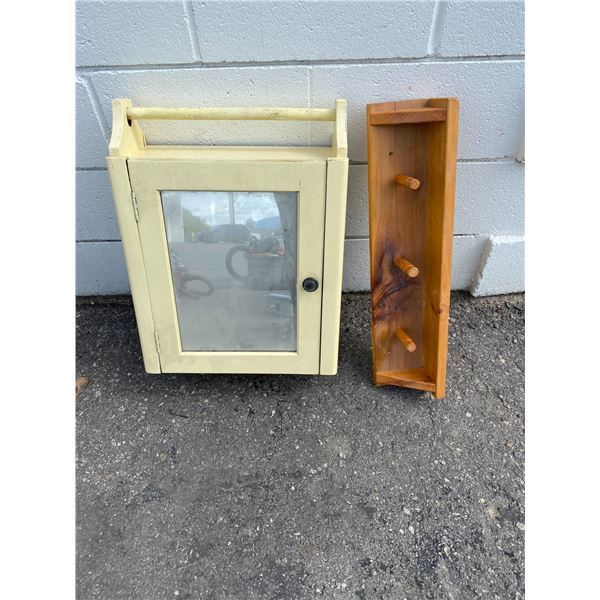 Vintage vanity and wood hook shelf