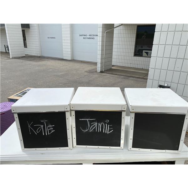 3 chalkboard storage boxes