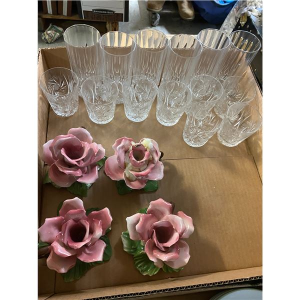 Crystal glasses and floral items