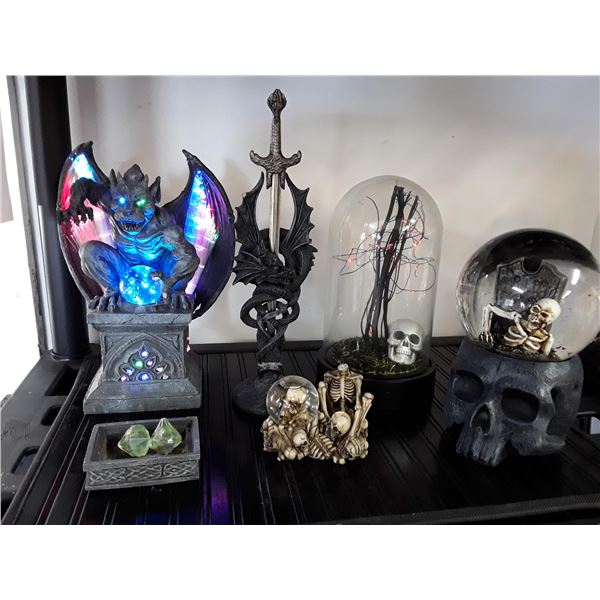 Fibre Optic Gargoyle, Dragon Letter Opener, Light up Globe and Skull Globe