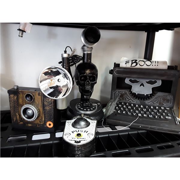 Lot of Haloween Décor Telephone, Typewriter, Door Bell, Camera