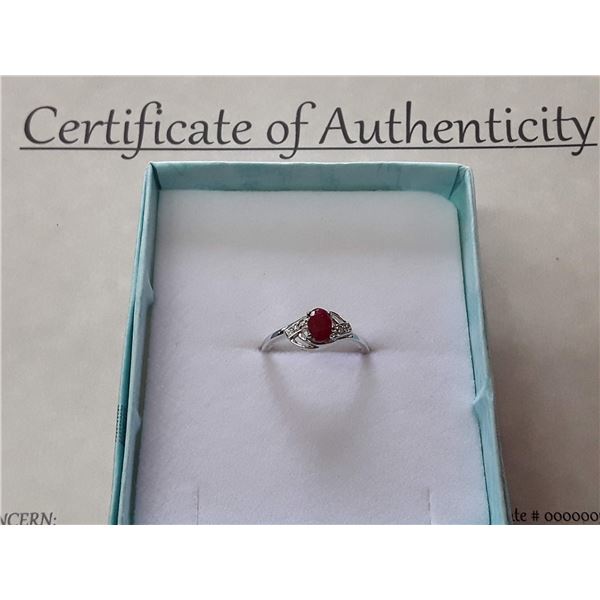 Ruby + Diamond Ring In 925 Silver With Platinum Overlay Suggested Value $370 With Certificate